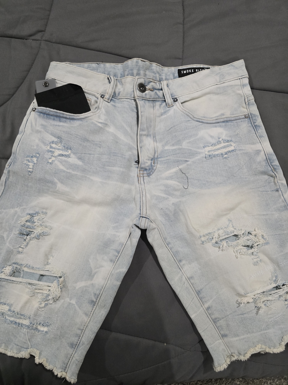 Men's Light Blue Distressed Denim Relaxed Shorts
